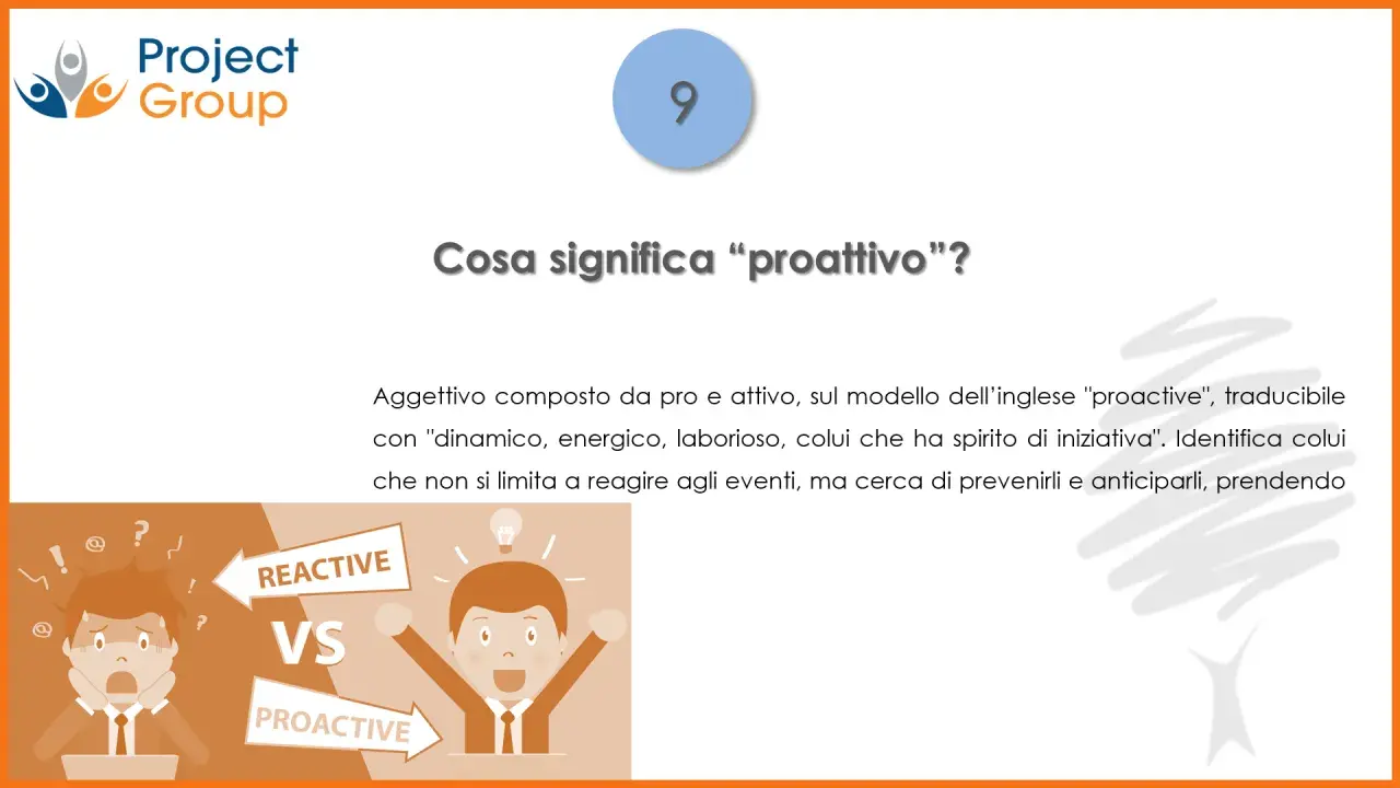 Il **proattività significato** è essere dinamici e prendere l'iniziativa, anticipando gli eventi anziché reagire.