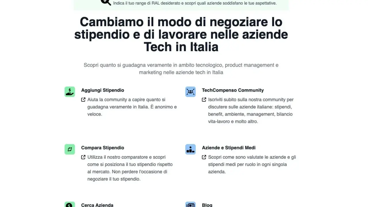 Scopri il tuo stipendio ideale nel tech. Confronta, aggiungi e cerca aziende per negoziare al meglio la tua carriera.