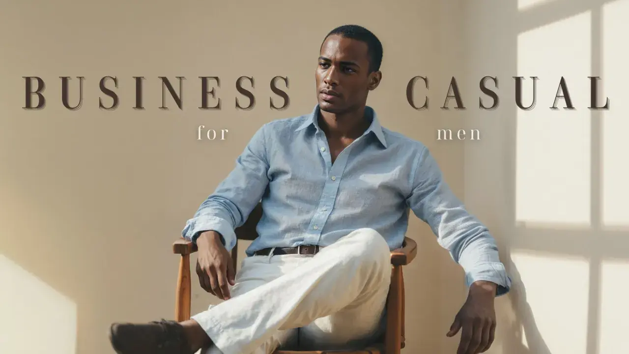 Uomo con camicia azzurra e pantaloni chiari, un look business casual impeccabile.