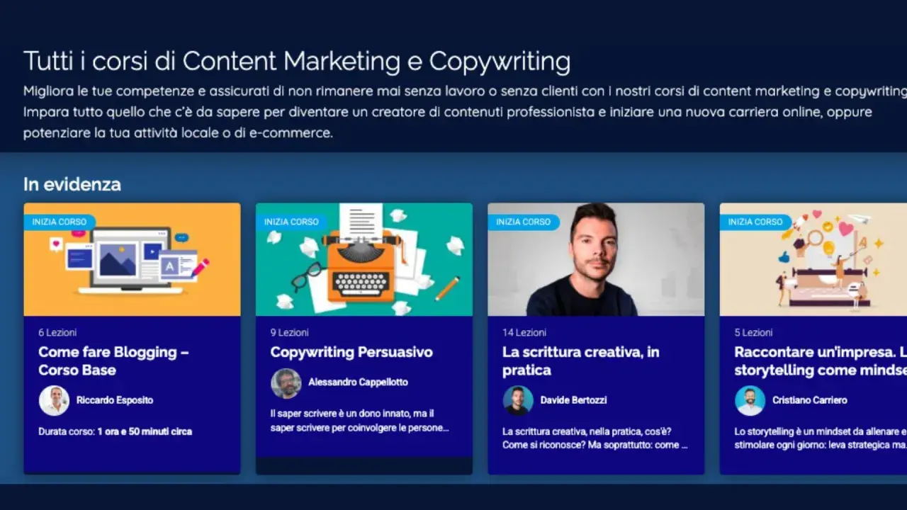 Scopri il **corso copywriting** gratis e migliora le tue abilità. Impara a creare contenuti efficaci per il web e a potenziare la tua attività online.