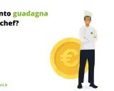 Quanto guadagna un cuoco? Un chef sorridente con un euro gigante alle spalle, pronto a svelare i segreti del suo stipendio.
