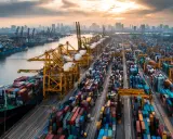 Porto merci con gru e container, ideale per chi cerca corsi supply chain online gratis per ottimizzare la logistica globale.