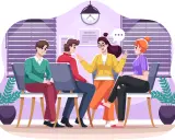 Persone sedute in cerchio, in un ambiente che evoca il lavorare nel sociale, discutono animatamente.