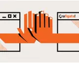 Mani arancioni si uniscono tra finestre digitali, simbolo di un corso graphic design online gratis che apre nuove possibilità creative.
