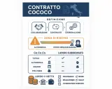 Schema che illustra il contratto di collaborazione coordinata e continuativa (Co.Co.Co.), evidenziando collaborazione, continuità, coordinazione, autonomia e rischio.