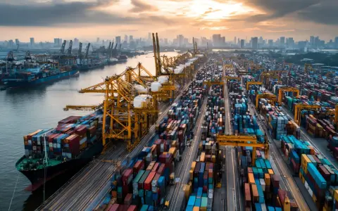 Porto merci con gru e container, ideale per chi cerca corsi supply chain online gratis per ottimizzare la logistica globale.
