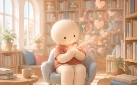 Un personaggio tondo e morbido, seduto in una poltrona, emana cuori luminosi da mani giunte. La scena è ambientata in una biblioteca accogliente.