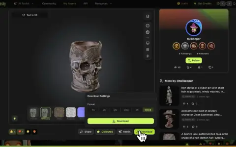 Un teschio decorato, pronto per il download in formato .blend, ideale per progetti di stampa 3D.