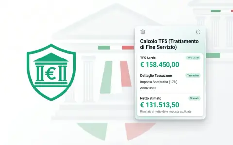 Calcolo del trattamento di fine servizio (TFS). Importo lordo €158.450,00, netto stimato €131.513,50.