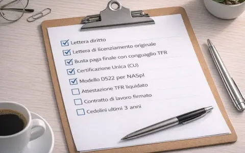 Lista di documenti per una lettera di dimissioni senza preavviso per motivi personali. Alcune voci sono già spuntate.