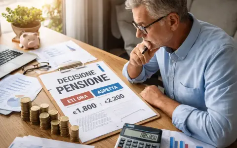 Uomo maturo valuta se conviene lavorare dopo la pensione, confrontando cifre su un foglio.