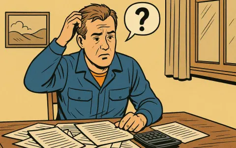 Uomo confuso con fogli e calcolatrice, pensando al 730 per lavoro dipendente e prestazione occasionale.
