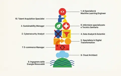Classifica dei lavori più richiesti in Italia: AI Specialist, infermiere, data analyst, cybersecurity, cloud architect e ingegnere delle energie rinnovabili.