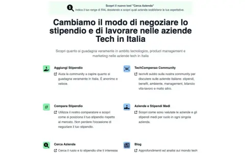 Scopri il tuo stipendio ideale nel tech. Confronta, aggiungi e cerca aziende per negoziare al meglio la tua carriera.