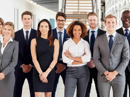 Un gruppo di professionisti sorridenti, pronti a contribuire al **programma Gol Regione Lazio**.