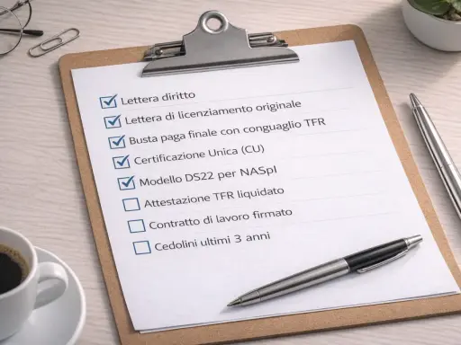 Lista di documenti per una lettera di dimissioni senza preavviso per motivi personali. Alcune voci sono già spuntate.