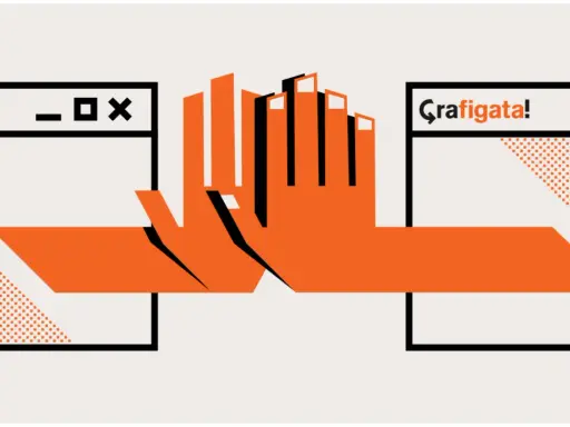 Mani arancioni si uniscono tra finestre digitali, simbolo di un corso graphic design online gratis che apre nuove possibilità creative.