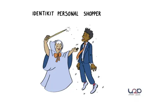 Una fata con bacchetta magica trasforma un uomo in un impeccabile personal shopper.