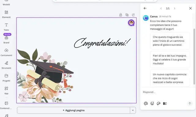 Un biglietto con tocco floreale e cappello da laureato, ideale per frasi congratulazioni nuovo incarico.