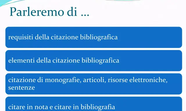 Impara come fare una citazione: requisiti, elementi, tipi (monografie, articoli, risorse elettroniche, sentenze) e come citare in nota e in bibliografia.
