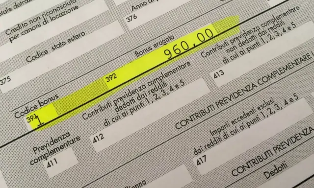 Dettaglio del CUD: bonus erogato 960,00 e contributi previdenza complementare. Ecco come leggere il CUD.