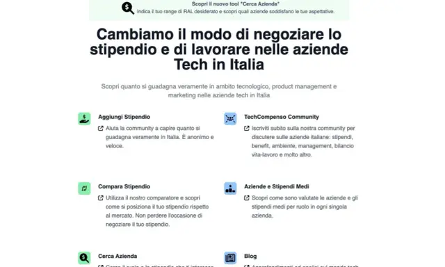 Scopri il tuo stipendio ideale nel tech. Confronta, aggiungi e cerca aziende per negoziare al meglio la tua carriera.