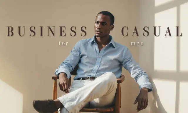 Uomo con camicia azzurra e pantaloni chiari, un look business casual impeccabile.