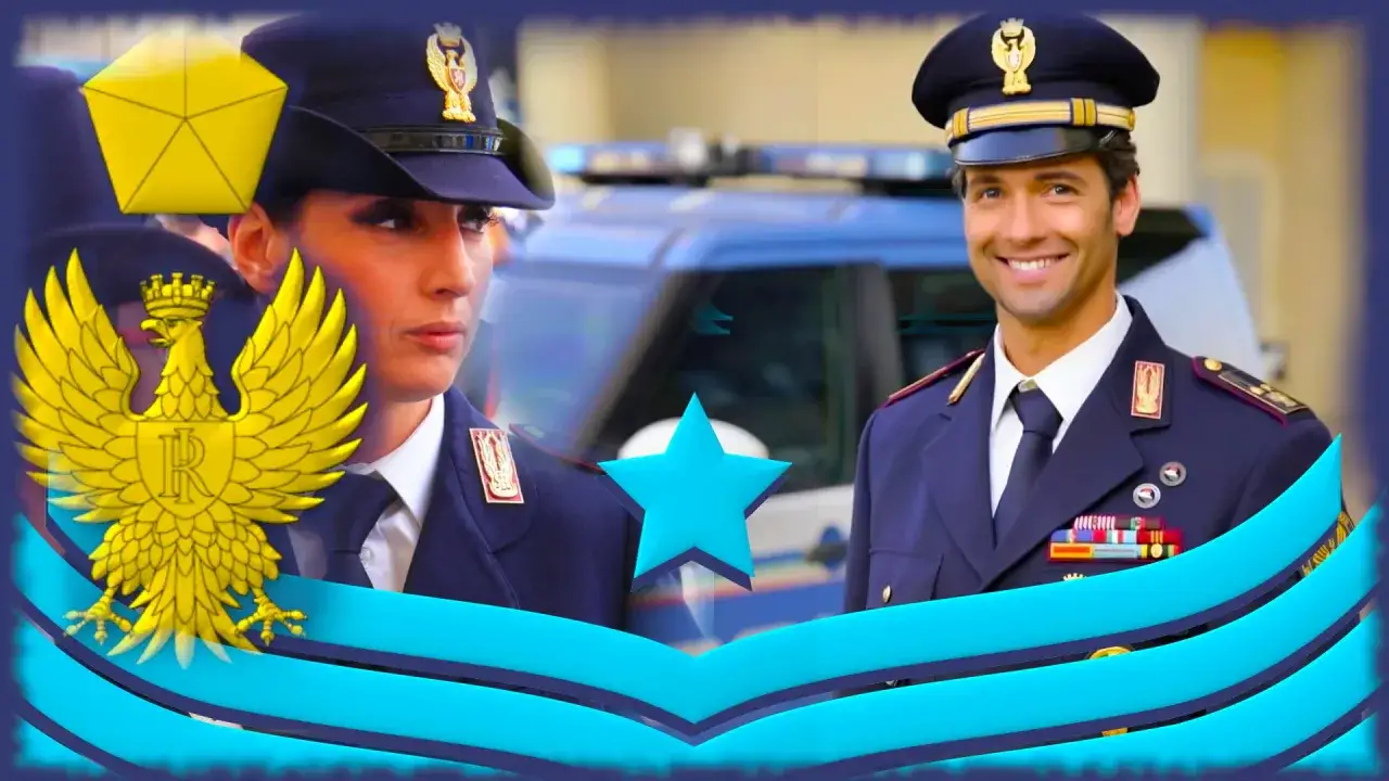 Due poliziotti in divisa, un uomo sorridente e una donna seria, mostrano cosa fa un ispettore di polizia: proteggere e servire.